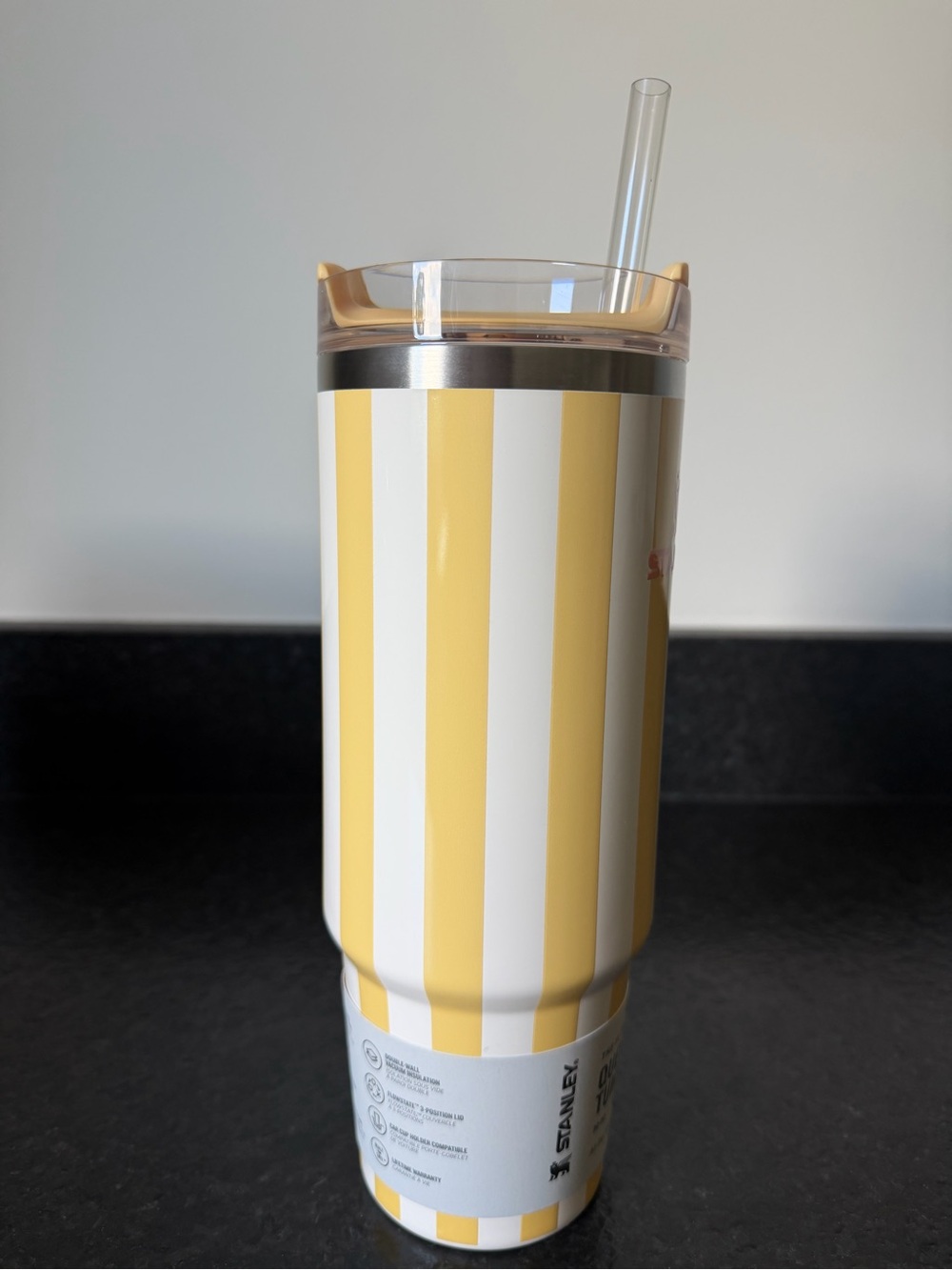 Stanley Yellow Stripe Cabana Butter Yellow Quencher H2.0 Tumbler with Handle - Picture 5 of 7